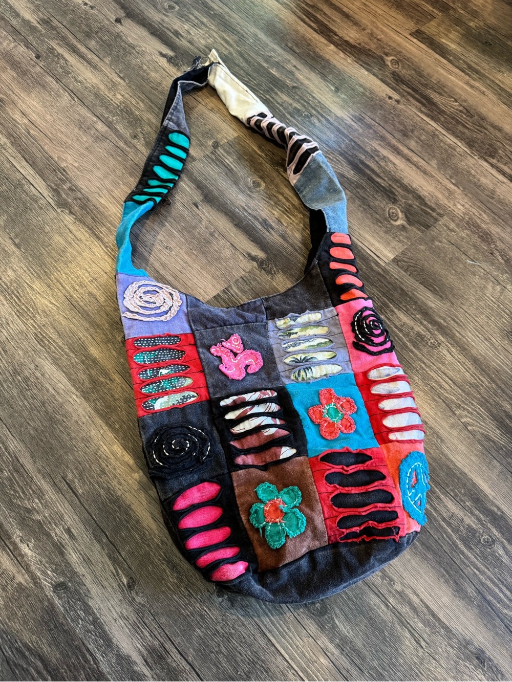 Slouch Shoulder Bag Boho Hippie Festival Hobo Purse Multicolor Patchwork